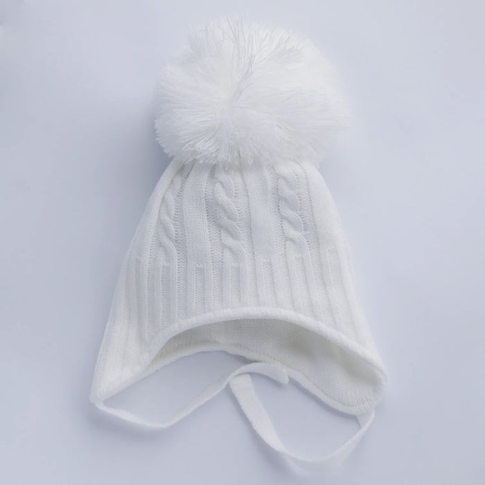 Cable Knit Bobble Hat - White