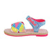 Girl's sandals with blue glitter finish.
