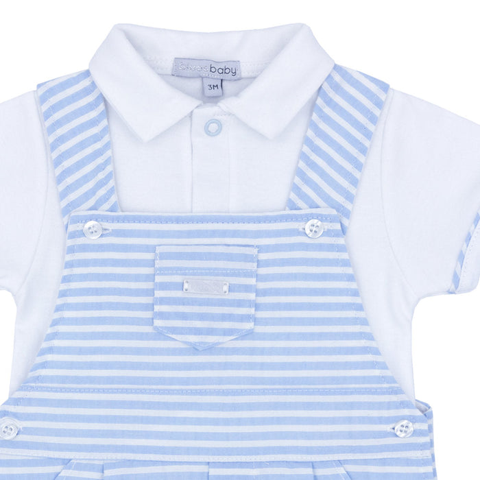 Closer view of the Blues Baby striped dungaree set.