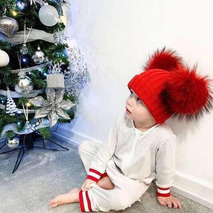 Bobble Babies Double Pom Pom Hat - Red