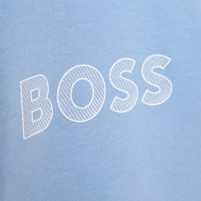 BOSS pale blue sweatshirt with white printed logo.