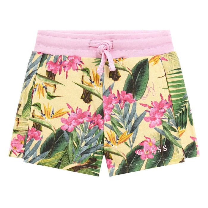 Girl's jungle print track shorts.