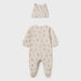 Reverse side of the Mayoral beige balloon print babygrow.