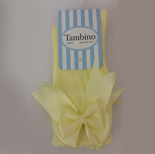 Tambino knee high socks with double bow in lemon yellow