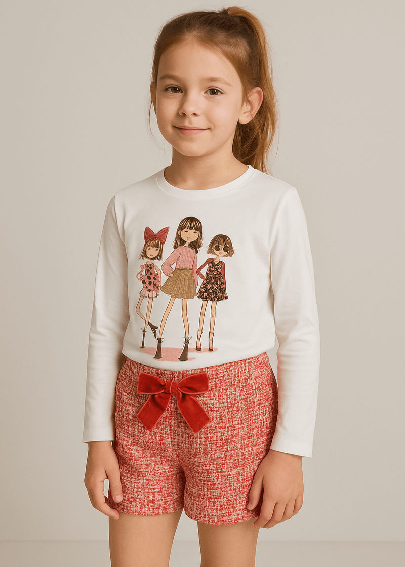 Mayoral Tweed Shorts Set - Red