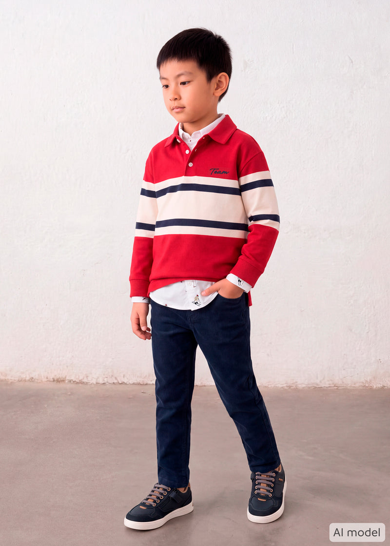 Mayoral L/S Colourblock Polo Shirt - Red