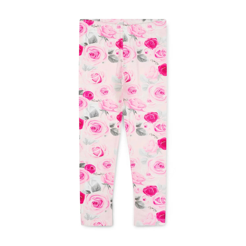 A Dee girl's rose print leggings.