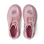 A Dee pink boots with glitter hearts.