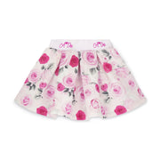 Girl's pleated skirt with pink rose print.
