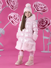 Girl wearing the A Dee aurora puffer jacket.