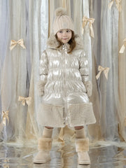 Girl wearing the A Dee aurora puffer jacket.