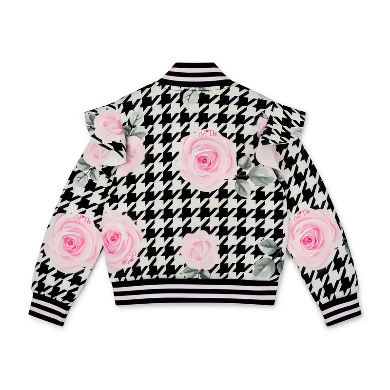 Back of the A Dee black autumn bomber jacket.