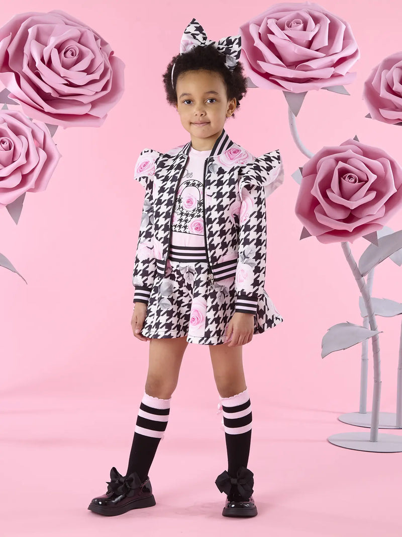 Girl modelling the A Dee autumn bomber jacket.