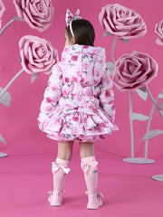 Rear view of the A Dee pink ava puffer jacket.