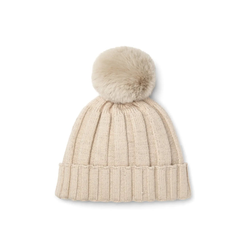 Back of the A Dee beige bobbie bobble hat.