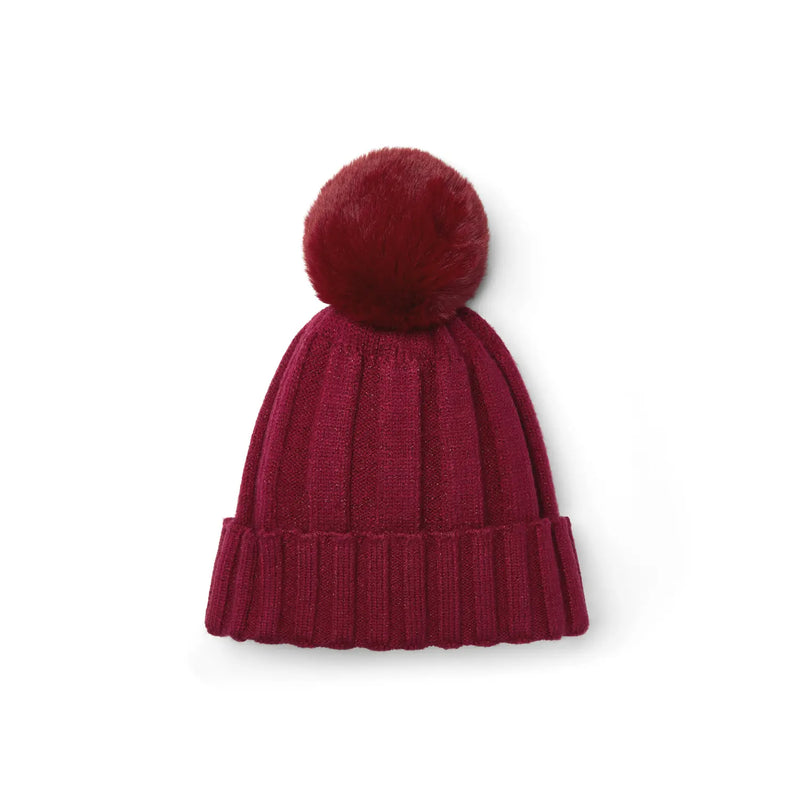 Back of the A Dee burgundy bobbie bobble hat.