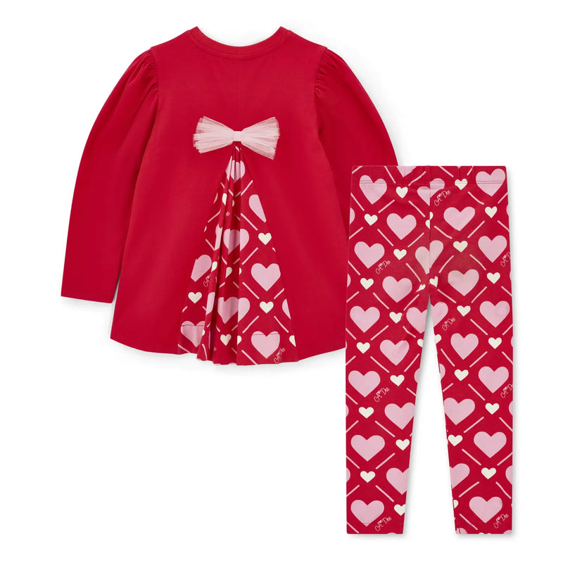 Rear view of the A Dee red lola leggings set.