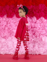 Red A Dee leggings set with pink tulle bow on the back.