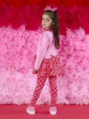 Pink A Dee leggings set with small bow on the back.