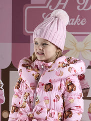 Girl in pink mallory bobble hat by A Dee.