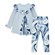 Rear view of the A Dee blue nina leggings set.