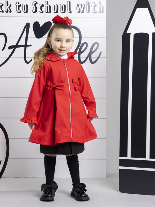 Girl modelling the A Dee nova raincoat.