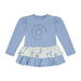 Girl's ice blue tunic with layered skirt.