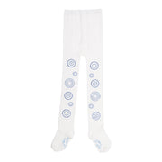 A Dee girl's white tights with blue diamante design.