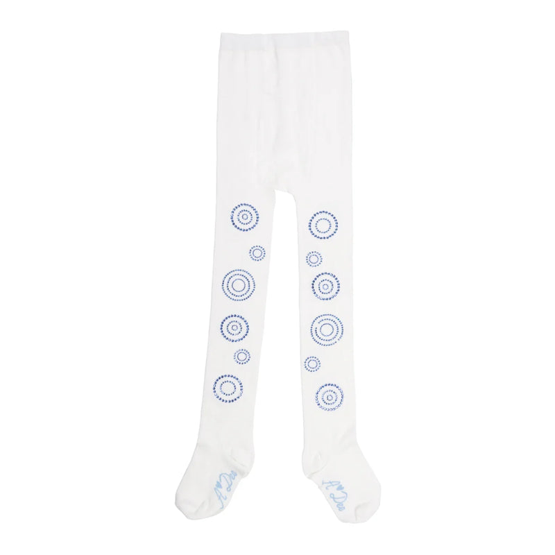 A Dee girl's white tights with blue diamante design.