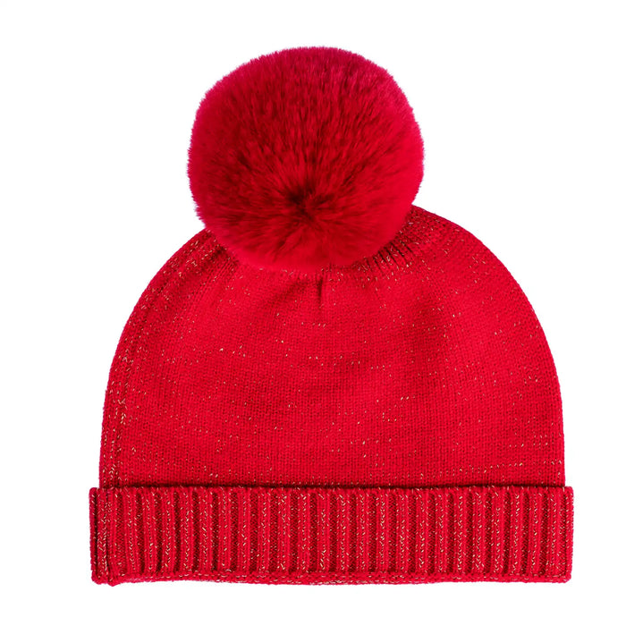 Back of the A Dee red rani bobble hat.