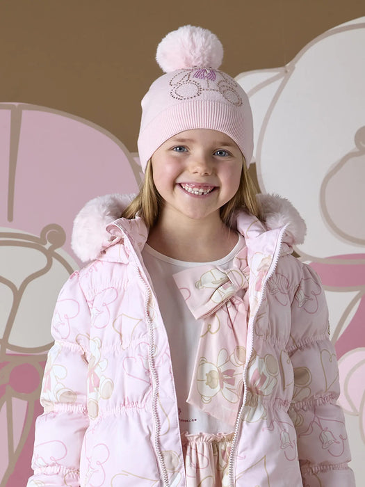 Smiling girl modelling the A Dee sabrina bobble hat.