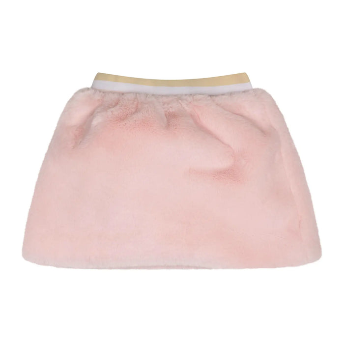 Soft pink faux fur skirt.