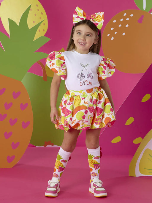 Girl modelling the A Dee tia skirt set.