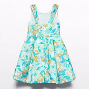 Rear view of the Abel and Lula green floral dress.