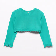 Back of the Abel and Lula green knitted bolero cardigan.