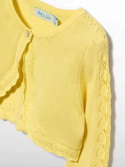 Closer view of the Abel and Lula knitted bolero cardigan.