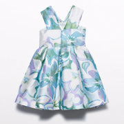 Rear view of the Abel and Lula blue mikado dress.