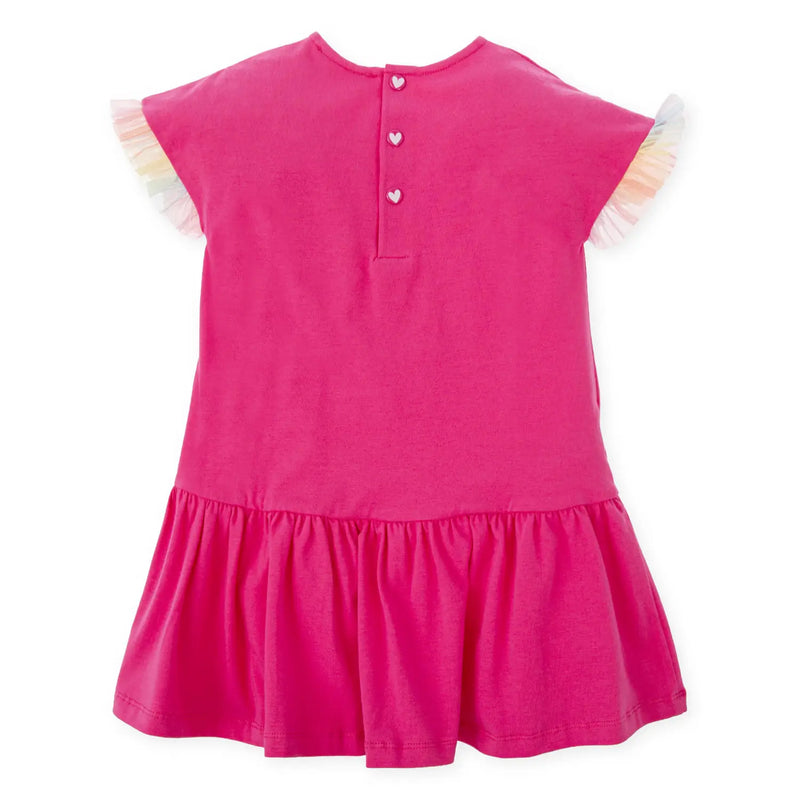 Rear view of the Agatha Ruiz de la Prada pink camera dress.