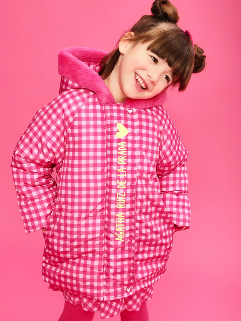 Girl wearing the Agatha Ruiz de la Prada gingham coat.