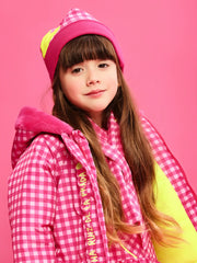 Girl modelling the Agatha Ruiz de la Prada gingham hat & scarf.