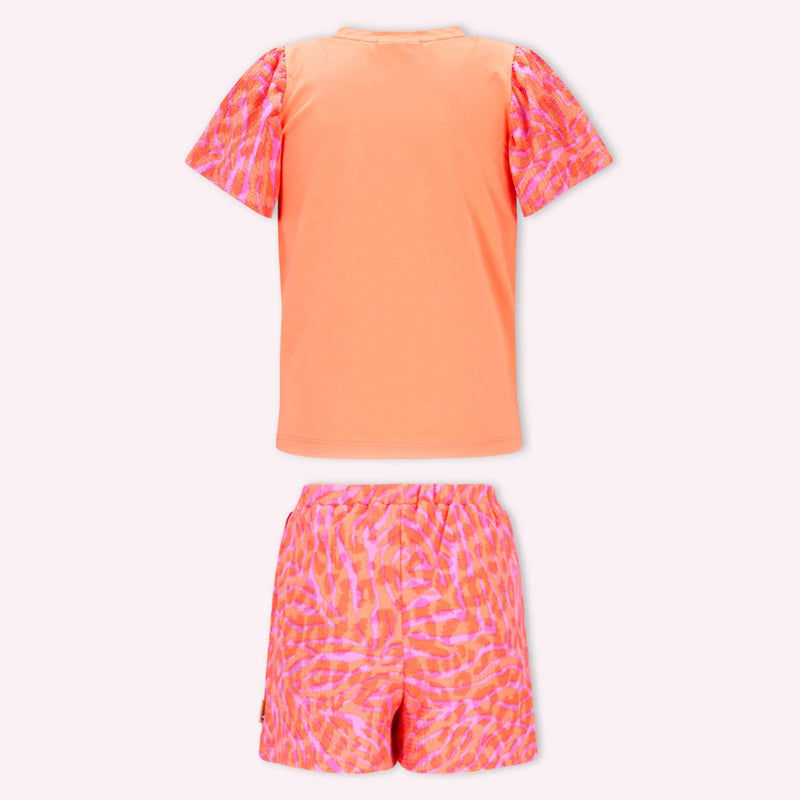 Back of the B.Nosy orange printed skort set.