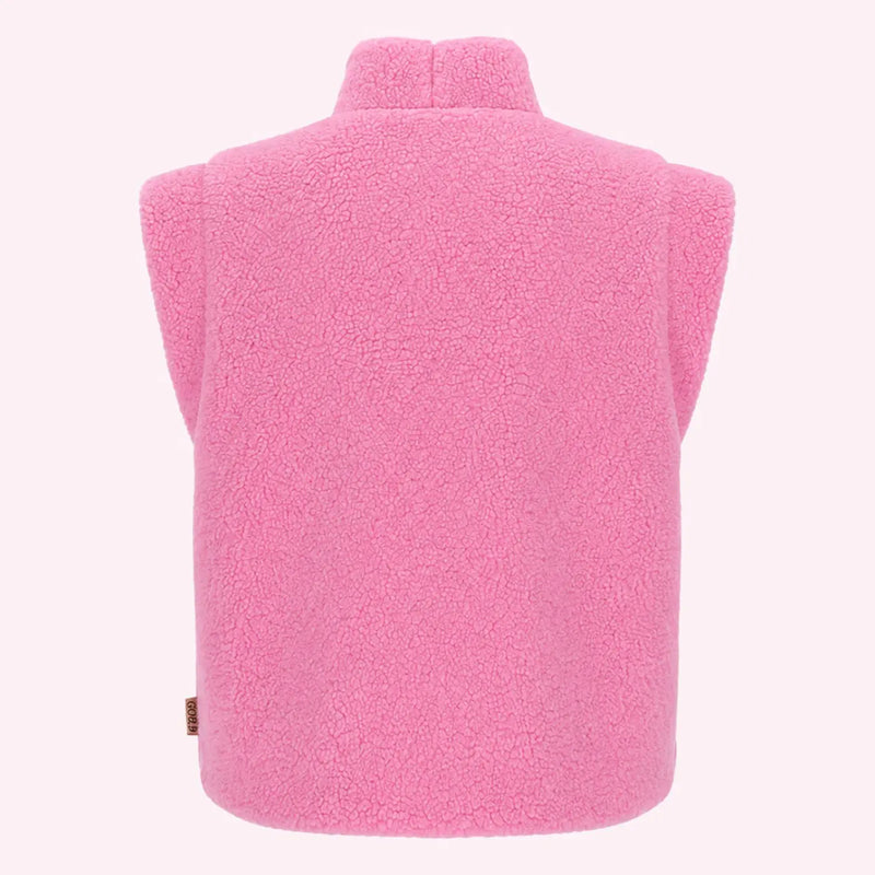 Rear view of the B.Nosy pink george sherpa gilet.