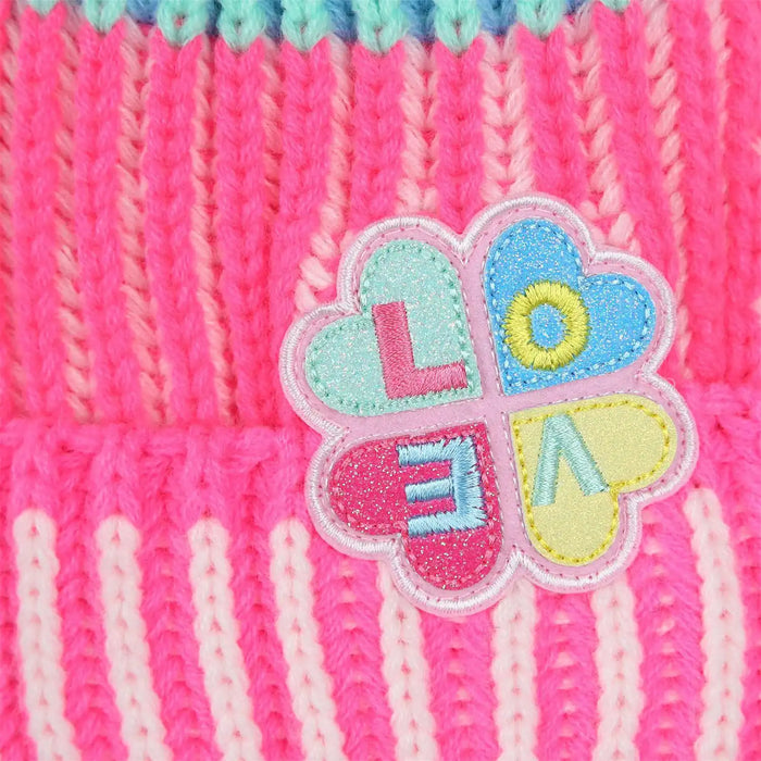 Billieblush bobble hat with embroidered heart logo.