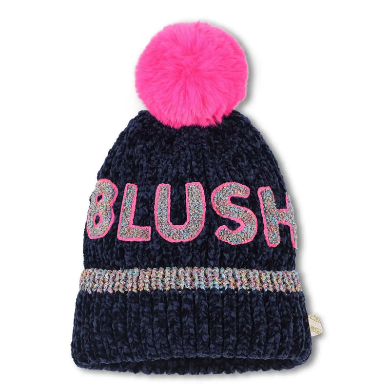 Back of the Billieblush navy bobble hat.