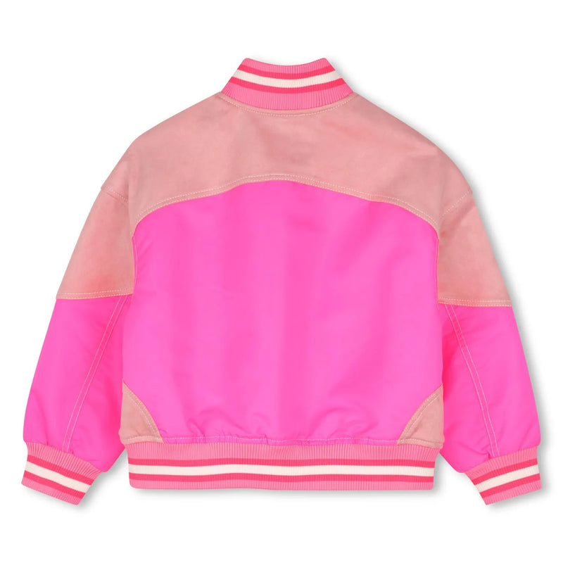 Back of the Billieblush fluorescent pink bomber jacket.