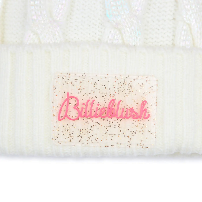 Closer view of the Billieblush cable knit hat.