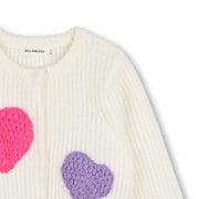 Billieblush cardigan with crocheted hearts.
