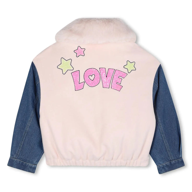 Billieblush colourblock jacket with sequin 'Love' slogan on the back.