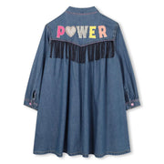 Billieblush denim dress with applique logo on the back.