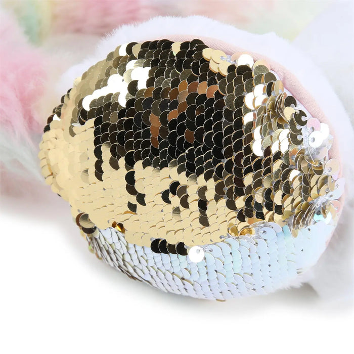 Billieblush ear muffs with reversible sequins.